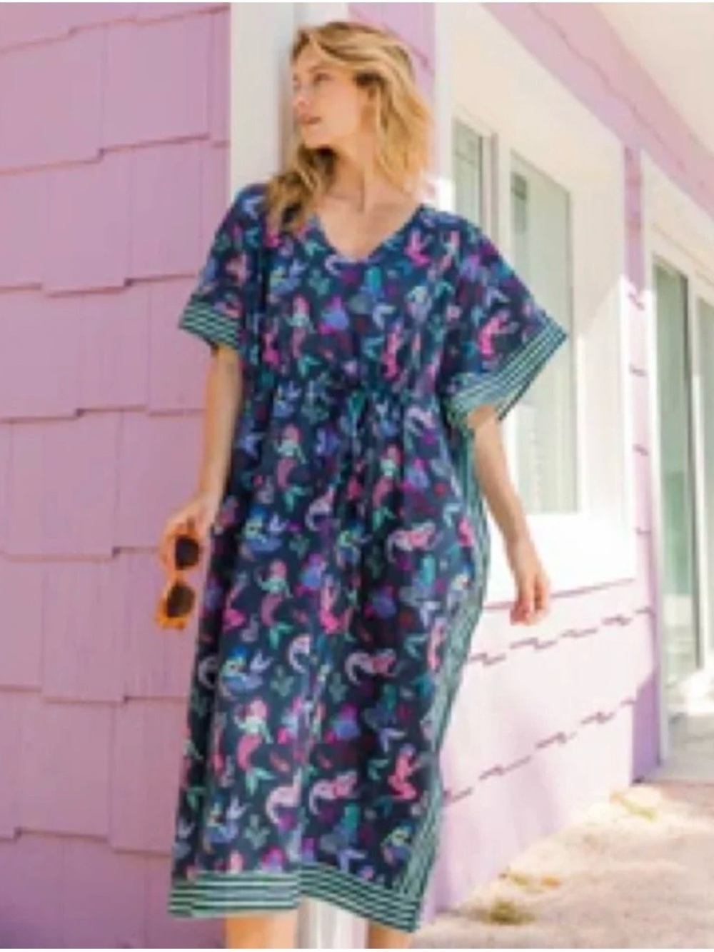 Print Fresh Mythical Mermaids Let’s Cruise Caftan Coastal Beach Organic Cotton